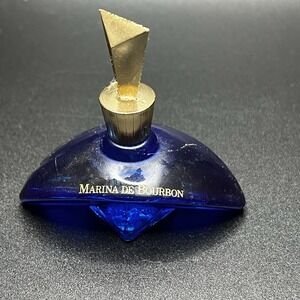 Vintage MARINA DE BOURBON Perfume Mini Cobalt Blue Bottle Gold Cap .25 oz/7.5 ml